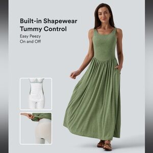 Halara Backless Sleeveless Tummy Control Built-in Shapewear Flowy Maxi Dress